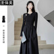 圣保美法式赫本風針織長袖連衣裙春秋季2025新款小個子氣質(zhì)修身裙子長裙 黑色 L 碼