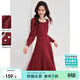 尚都比拉新年紅高級感長(cháng)袖連衣裙女春秋氣質(zhì)方領(lǐng)中長(cháng)款內搭打底赫本風(fēng)裙子