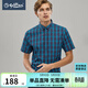 金利來(lái)奧特萊斯男裝夏季穿著(zhù)舒適雙色格紋針織拼接休閑上衣男士短袖襯衫 45-深藍格 2XL