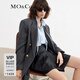 MO&Co.西裝綿羊毛精紡復古雙排金扣寬肩廓形外套通勤休閑摩安珂 深花灰色 S 160
