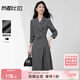 尚都比拉氣質(zhì)平駁領(lǐng)長(cháng)袖連衣裙女秋季不規則下擺西裝裙收腰顯瘦中長(cháng)裙