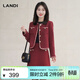 藍地（LANDI）酒紅色圓領(lǐng)小香風(fēng)套裝上衣短外套女秋裝 紅色 M