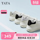 他她（TATA）奶油泡泡厚底小白鞋透氣休閑增高通勤板鞋 白/灰 37