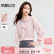 尚都比拉優(yōu)雅氣質(zhì)輕熟時(shí)尚飄帶領(lǐng)襯衫女長(cháng)袖雪紡衫通勤百搭上衣 粉色  L 