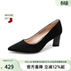 千百度【靜音系列】女鞋秋新時(shí)裝單鞋異形跟職業(yè)高跟通勤大碼 黑色（羊猄皮） 37
