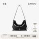 半坡飾族（bampo）中號綿綿包hobo托特包頭層牛皮大容量單肩斜挎包軟包38禮物 墨碳黑（中號升級拉鏈款）