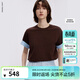 朗姿純棉圓領(lǐng)寬松顯瘦薄款小眾別致短袖上衣女夏季新款T恤 巧克力色 M