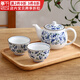 千代源光峰小藍芽線(xiàn)唐草茶杯茶壺 日本原裝進(jìn)口陶瓷品茗杯日式茶具套裝 小藍芽茶具禮盒三件套