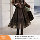 香影網(wǎng)紗百褶半身裙女中長(cháng)款2026春季新款法式a字蓬蓬粉色蛋糕裙 咖色 S 155/60A/85-95斤
