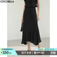 COCOBELLA[100%醋酸]光澤感緞面魚(yú)尾裙大擺半身裙長(cháng)裙HS3143 黑色 M