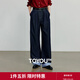 初語(yǔ)休閑褲女2025秋季新款仿牛仔拼接格紋翻邊垂感深藍寬松闊腿褲 深藍色 29