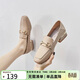 ZHR則則單鞋女英倫風(fēng)舒適方頭樂(lè )福鞋女兩穿粗跟透氣皮鞋女 K196 杏色 37