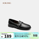 奧康（Aokang）女鞋春季樂(lè )福鞋優(yōu)雅英倫風(fēng)一腳蹬懶人鞋舒適平底鞋黑色38碼