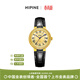 西普尼金表（HIPINE）金表女純金999足金黃金手表復古腕表時(shí)尚騏驥紅石英女生日禮物 【鋯石金面鋼扣-黑帶】金重3.5g+