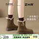 ZHR雪地靴女2025新款冬季加絨加厚洋氣小短靴女百搭女靴K378B 棕色37