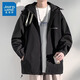 真維斯（Jeanswest）外套男士春秋季男裝加厚保暖登山寬松連帽青少年夾克防風(fēng)上衣服 727黑色 XL （建議140-165斤）
