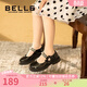 百麗（Belle）童鞋女童百搭樂(lè )福鞋春秋兒童時(shí)尚珍珠單鞋中大童英倫風(fēng)皮鞋中大童 曜石黑 27 腳長(cháng)16.7-17.3cm