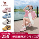 駱駝（CAMEL）松包德訓鞋女活力革網(wǎng)撞色拼接休閑板鞋 L25A245022 粉色  38 