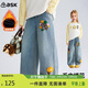 ASK JUNIOR兒童褲子2025冬季中大童加絨保暖牛仔褲女童繡花休閑長(cháng)褲 藍色