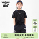 BOY JUNIOR25春新品兒童潮牌短袖潮酷舒適滿(mǎn)印圓領(lǐng)T恤男女童中大童 黑色 160