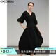 COCOBELLA肌理感捏褶法式連衣裙赫本風(fēng)小黑裙氣質(zhì)長(cháng)裙FR3033-2 黑色 M