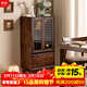 青櫨實(shí)木餐邊柜一體靠墻柜子收納儲物柜廚房櫥柜酒柜客廳斗柜茶水柜 雙開(kāi)門(mén)經(jīng)典黑?？?| 胡桃木色60*35*115