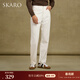 SKARO【親膚丹寧】高腰直筒白色牛仔褲男士商務(wù)休閑褲子秋季長(cháng)褲 白色SKF161 M （=西褲46碼）