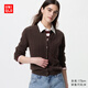 優(yōu)衣庫女裝紐花圓領(lǐng)針織開(kāi)衫/毛衣外套空調衫通勤488123 488123/38深褐色 M