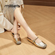 妙麗（Millies）真皮亮片包頭涼鞋女2026夏季新款一字帶內增高小坡跟法式?jīng)鐾闲?金色 跟高0.8cm+內增高2.5cm 37 (235mm)