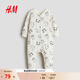 H&M童裝女?huà)雰和揖臃杭鹃L(cháng)袖長(cháng)褲印花連體家居睡衣1238371 奶油色/動(dòng)物 80cm 80/48