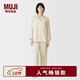 MUJI女式 無(wú)側縫雙層紗織長(cháng)袖睡衣 家居服套裝純棉女士26年春季女裝 淺黃色條紋 L 上裝165/88A 下裝165/70A