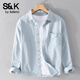 班尼路S&K系列男士純棉長(cháng)袖襯衫休閑上衣服春夏季潮流寬松百搭襯衣外套 淺藍【100%棉】 2XL