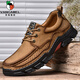 西域駱駝牛皮男鞋春秋季大頭皮鞋男真皮商務(wù)休閑鞋復古百搭低幫戶(hù)外工裝鞋 2196卡其系帶 40 【標準皮鞋碼】