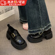 OLOEY樂(lè )福鞋一腳蹬女英倫風(fēng)小皮鞋厚底上班穿不累腳時(shí)尚百搭面試鞋jk鞋 【升級版黑色】學(xué)院風(fēng)配裙子正裝小皮鞋 38