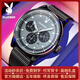 花花公子（PLAYBOY）品牌手表男石英表網(wǎng)帶學(xué)生多功能計時(shí)腕表男士潮流時(shí)尚夜光防水表 PLAYBOY-3072-黑帶黑殼黑面