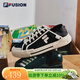 FILA FUSION斐樂(lè )帆布鞋情侶款一腳蹬半拖帆布鞋休閑鞋板鞋輕便帆布鞋男女 黑/奶白-BG 經(jīng)典情侶同款 35.5