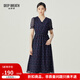 深呼吸DEEP BREATH女裝法式V領(lǐng)網(wǎng)紗彈力松緊腰印花連衣裙A500294 藍花 M (3)