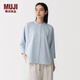 MUJI 女式 輕盈 平紋 七分袖襯衫 女士襯衣內搭26年春季 女裝BC2QYC6S 淺藍色條紋 S (155/80A)
