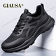 GIAUSA輕奢男鞋2026春夏新款皮面跑步鞋男士增高休閑鞋男運動(dòng)登山鞋子男 黑色 -高檔男鞋 41