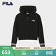 FILA 斐樂(lè )官方女士編織衫冬季新款休閑寬松連帽拉鏈毛衣開(kāi)衫 正黑色-BK M 165/84A/M