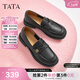 他她（TATA）女鞋新款半島玫瑰英倫風(fēng)樂(lè )福鞋黑色小真皮鞋單鞋7WX22CA4 黑色 37