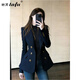她芙（tafu）品牌女裝西裝外套女2026春秋新款法式氣質(zhì)收腰雙排扣小個(gè)子西服 藏青色 L