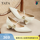 他她（TATA）粗跟瑪麗珍鞋女鞋高跟鞋女秋季新款皮鞋單鞋女XGM01AQ5 米白 38