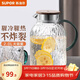 蘇泊爾（SUPOR）冷水壺涼水壺玻璃耐高溫家用大容量冷泡果汁花茶壺水杯茶壺套裝 鼓形耐熱玻璃壺2L