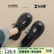 ZHR單鞋女增高厚底牛津鞋女通勤黑色皮鞋系帶學(xué)院樂(lè )福鞋KN165黑色38