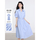 尚靜通勤收腰襯衫裙2026夏季新款泡泡袖中長(cháng)款系帶收腰連衣裙女 晴空藍 M