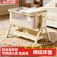 ANGI BABY嬰兒床多功能折疊床可拼接大床可移動(dòng)寶寶搖搖床新生兒哄睡神器 米白格【尿布臺+椰棕墊+蚊帳】 嬰兒床拼接大床移動(dòng)嬰兒床新生兒