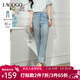 LAGOGO淺色直筒九分牛仔褲女士拉谷谷2025年春夏新款高腰顯瘦褲子 淺牛仔藍 L