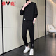 雅鹿兩件套衛衣套裝男士潮牌男生運動(dòng)束腳褲潮流休閑百搭運動(dòng)夏季男裝 880黑色 2XL