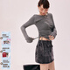 CHUU【李欣燃同款】斜領(lǐng)一字肩T恤2025冬新品不對稱(chēng)抽繩修身套頭上衣 深花灰 M -00